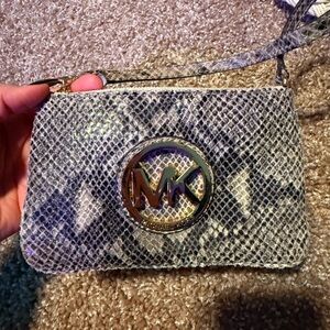 Michael Kors Silver and Black Snakeskin Wristlet